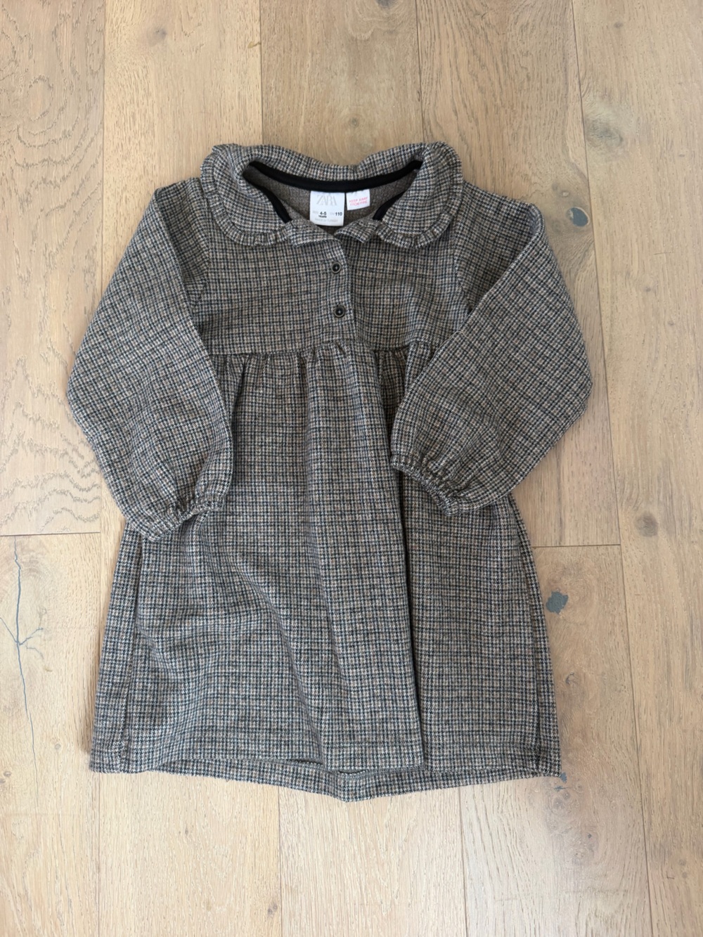 Zara Brown Plaid Puff-Sleeve dress